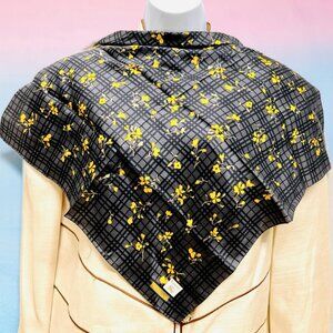 NewTagBurberrys  Miniscarf/handker19.5" Cotton Silk Black Gray Yellow floral(15